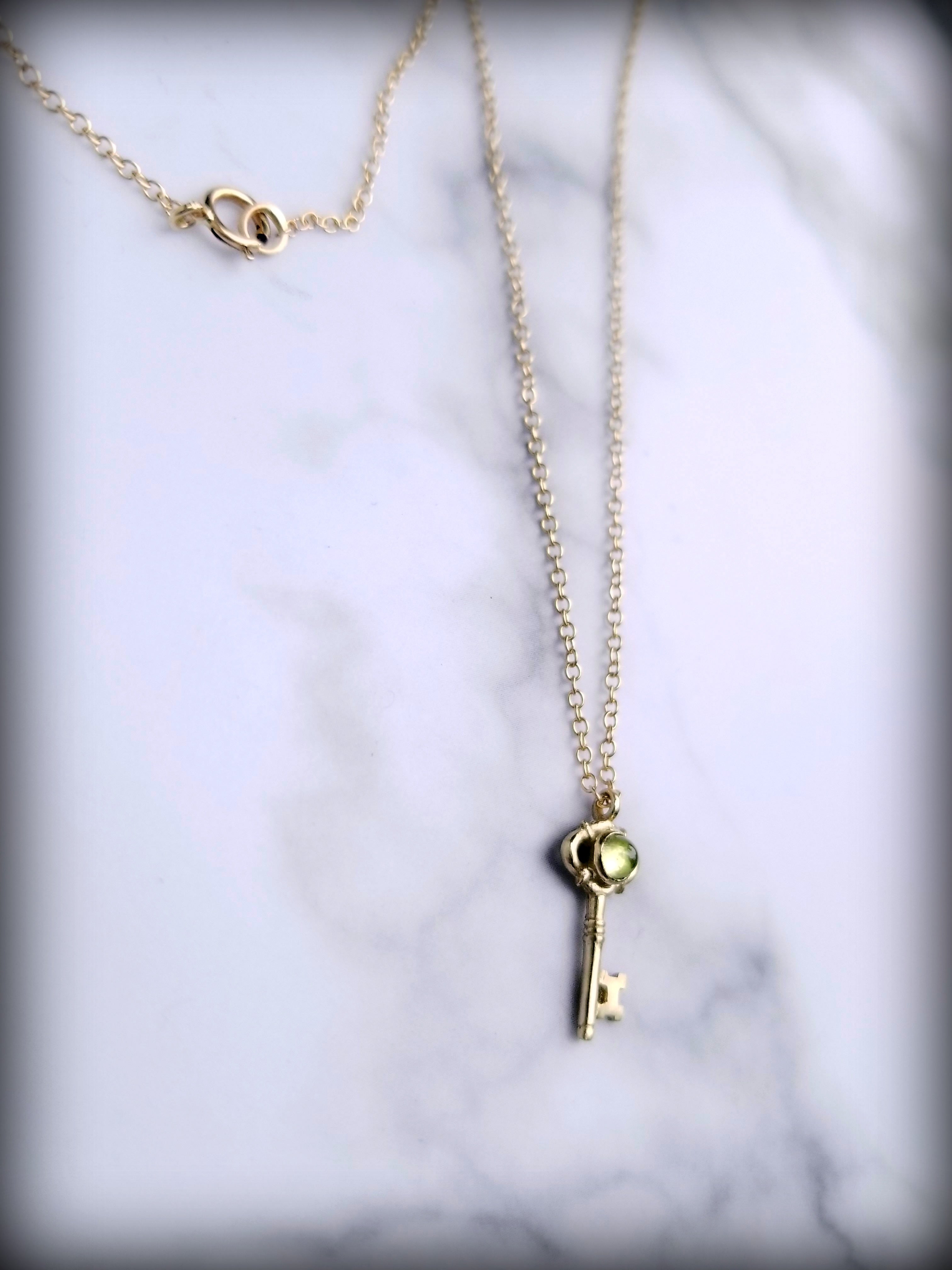 14K Cybele Key Necklace set with Smooth Gemstone