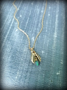 14k Gold Gemstone Firefly Necklace on 14k Gold Cable Link Chain