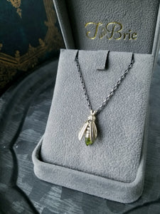 14k Gold and Gemstone Firefly Necklace on Antique Sterling Silver Chain
