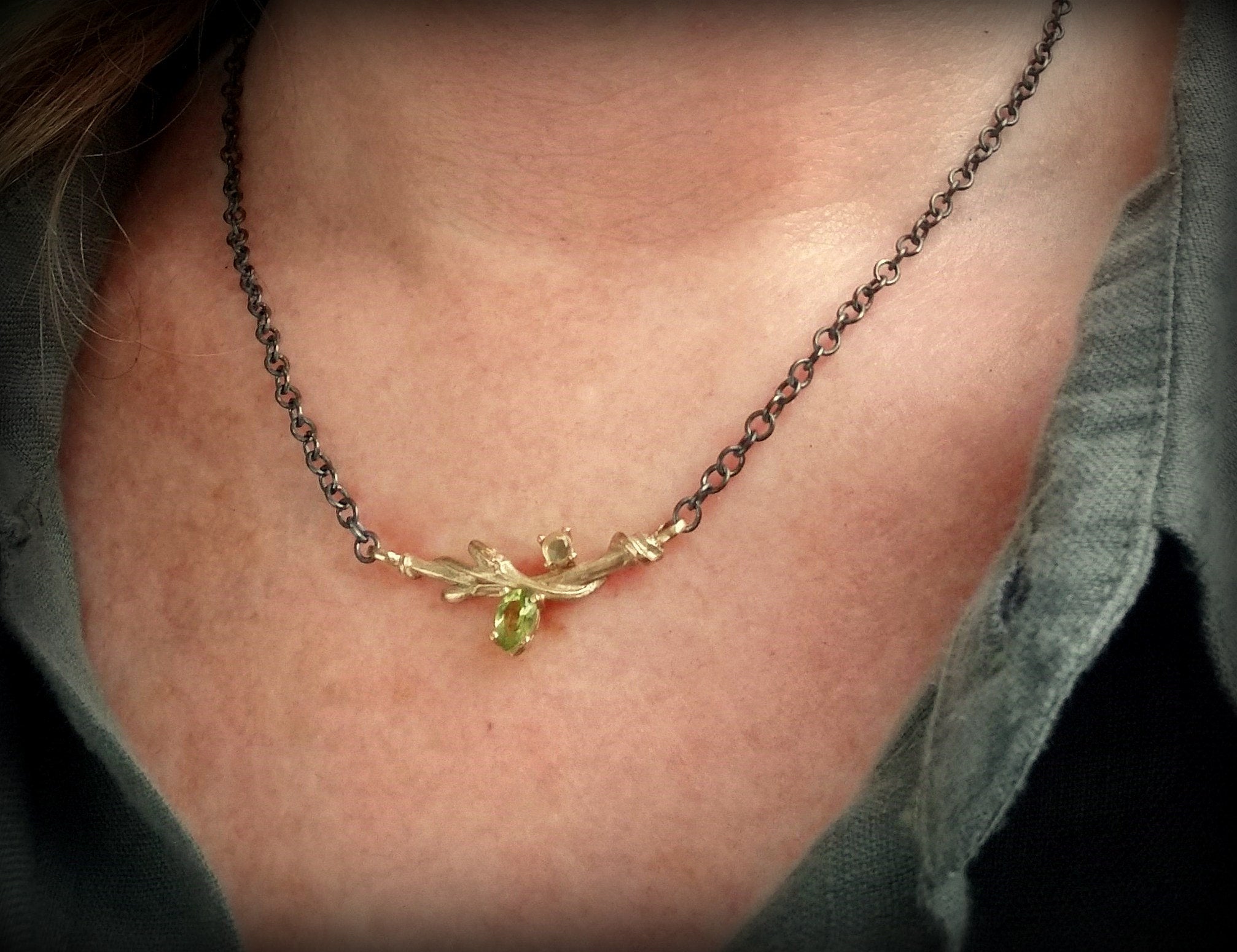 Midnight Garden Branch Necklace, 14k Gold and Sterling