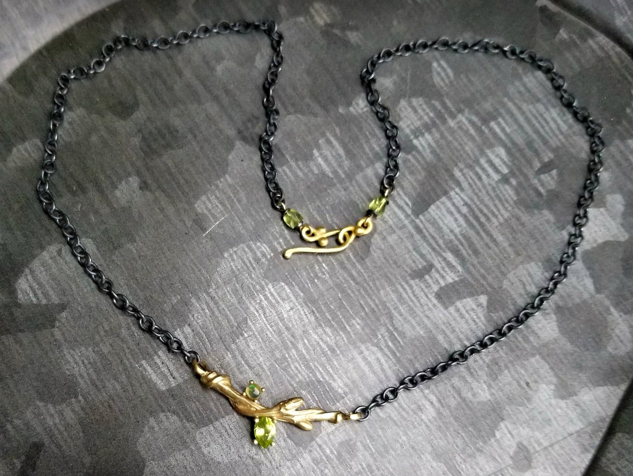Midnight Garden Branch Necklace, 14k Gold and Sterling