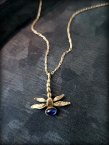 14k Gold Gemstone Dragonfly Necklace