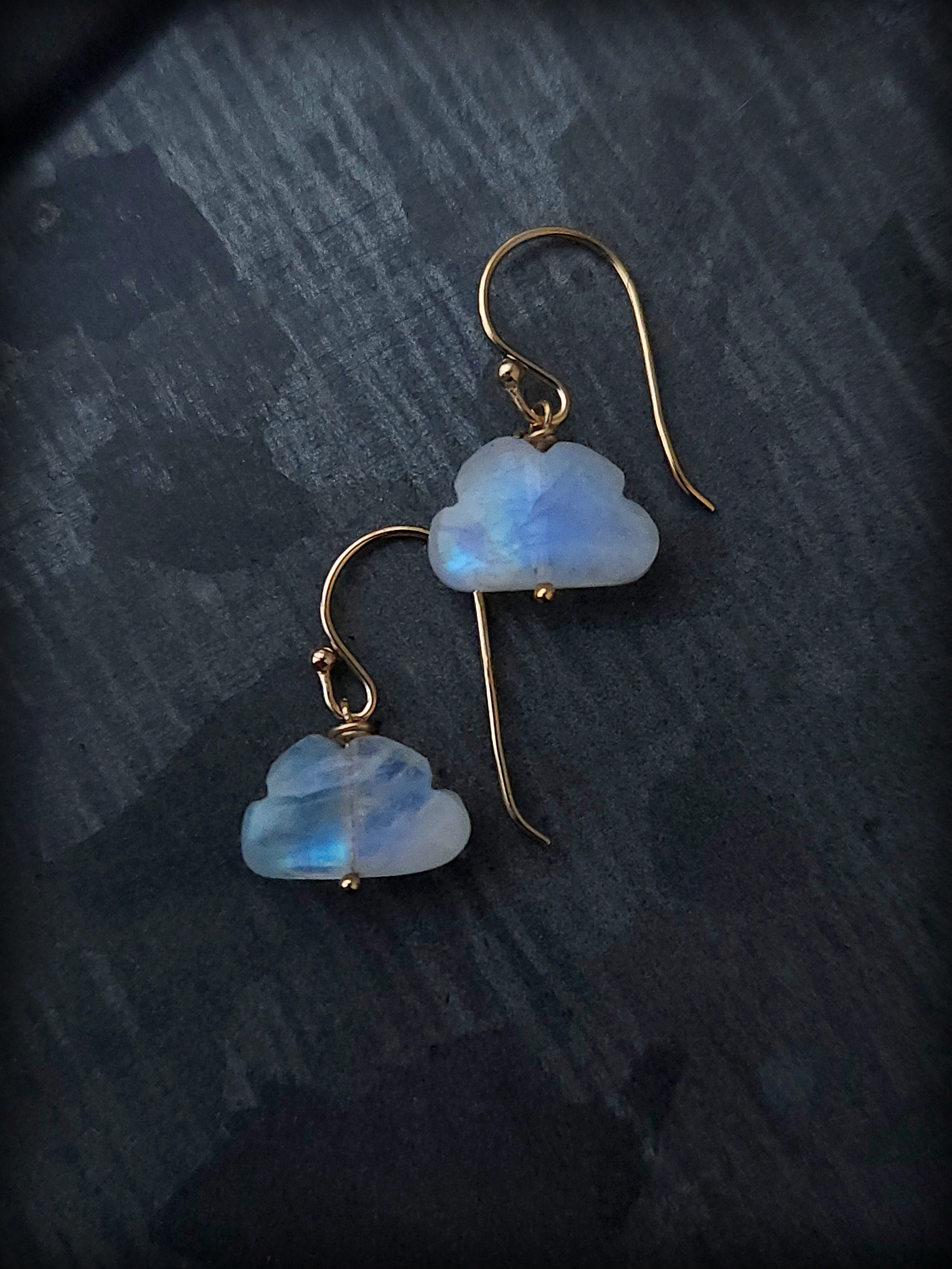 14k and Rainbow Moonstone Cloud Earrings