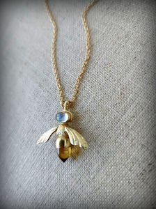 14k citrine and moonstone honeybee necklace