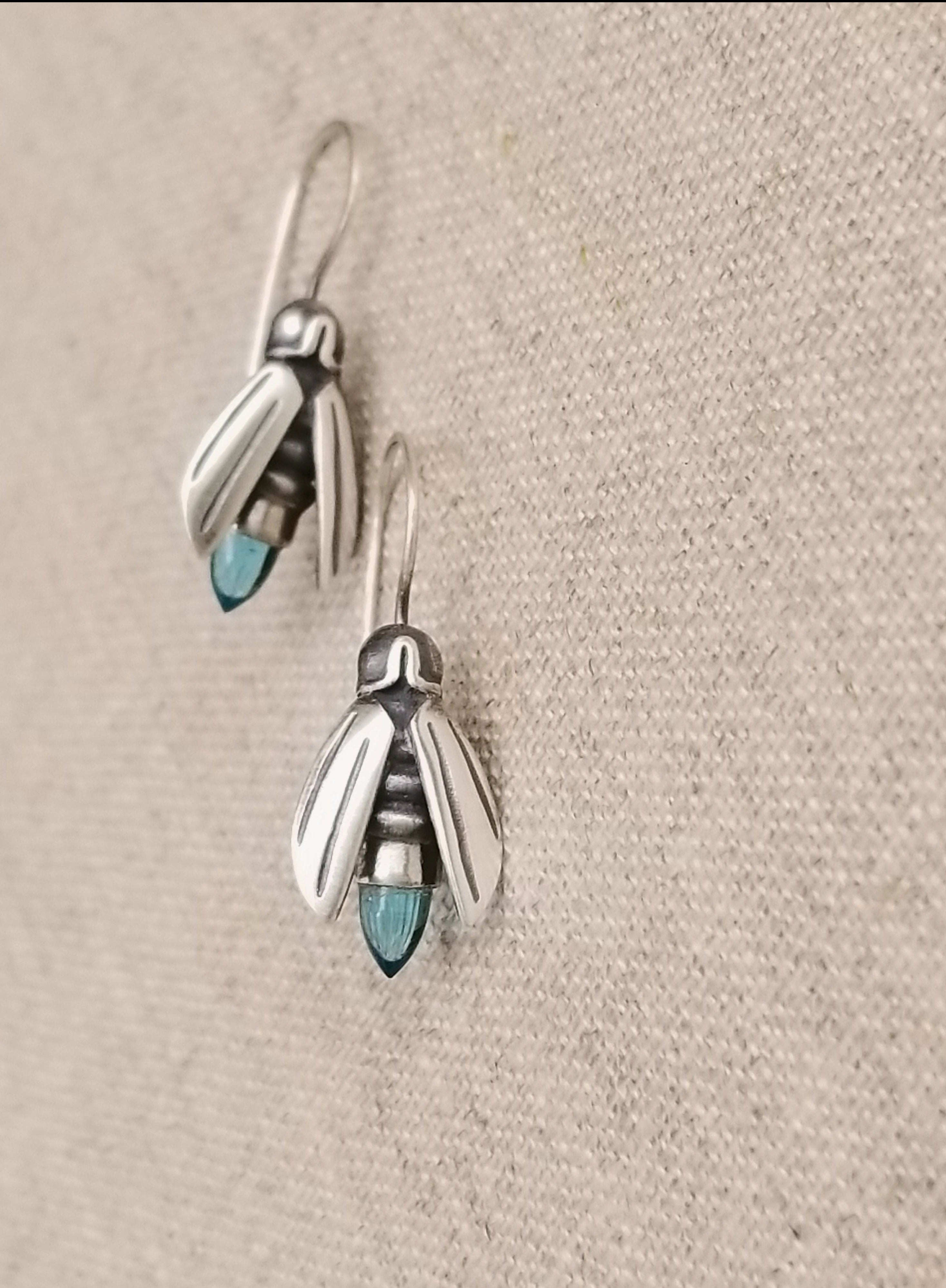 "Blue Ghost" Sterling Gemstone Firefly Earrings, Phaussis Reticulata