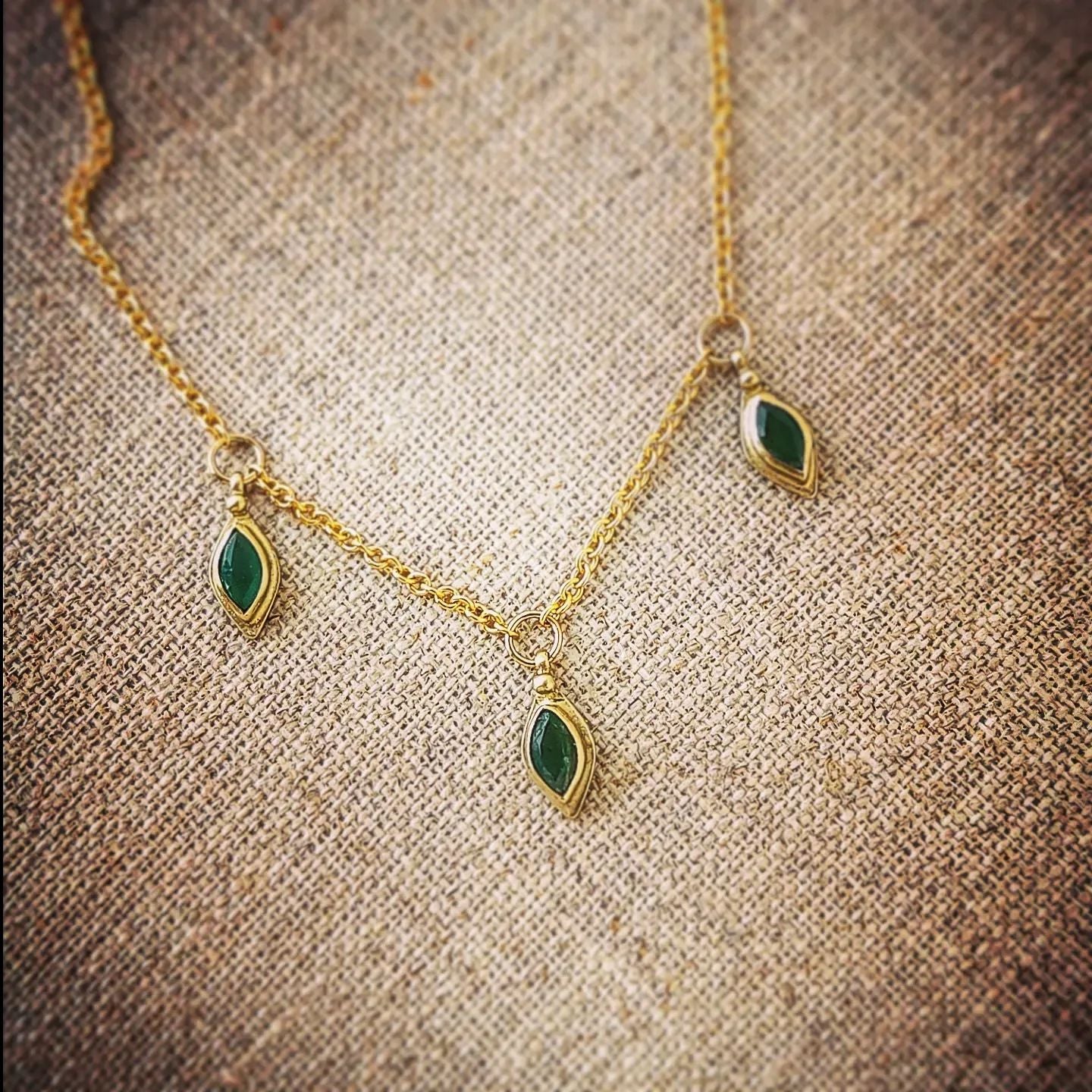 14k Gold Emerald Devi Leaves Trio Necklace