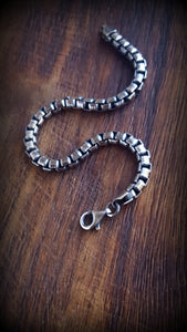 5mm Antiqued Sterling Box Chain Bracelet, Paved Path Bracelet