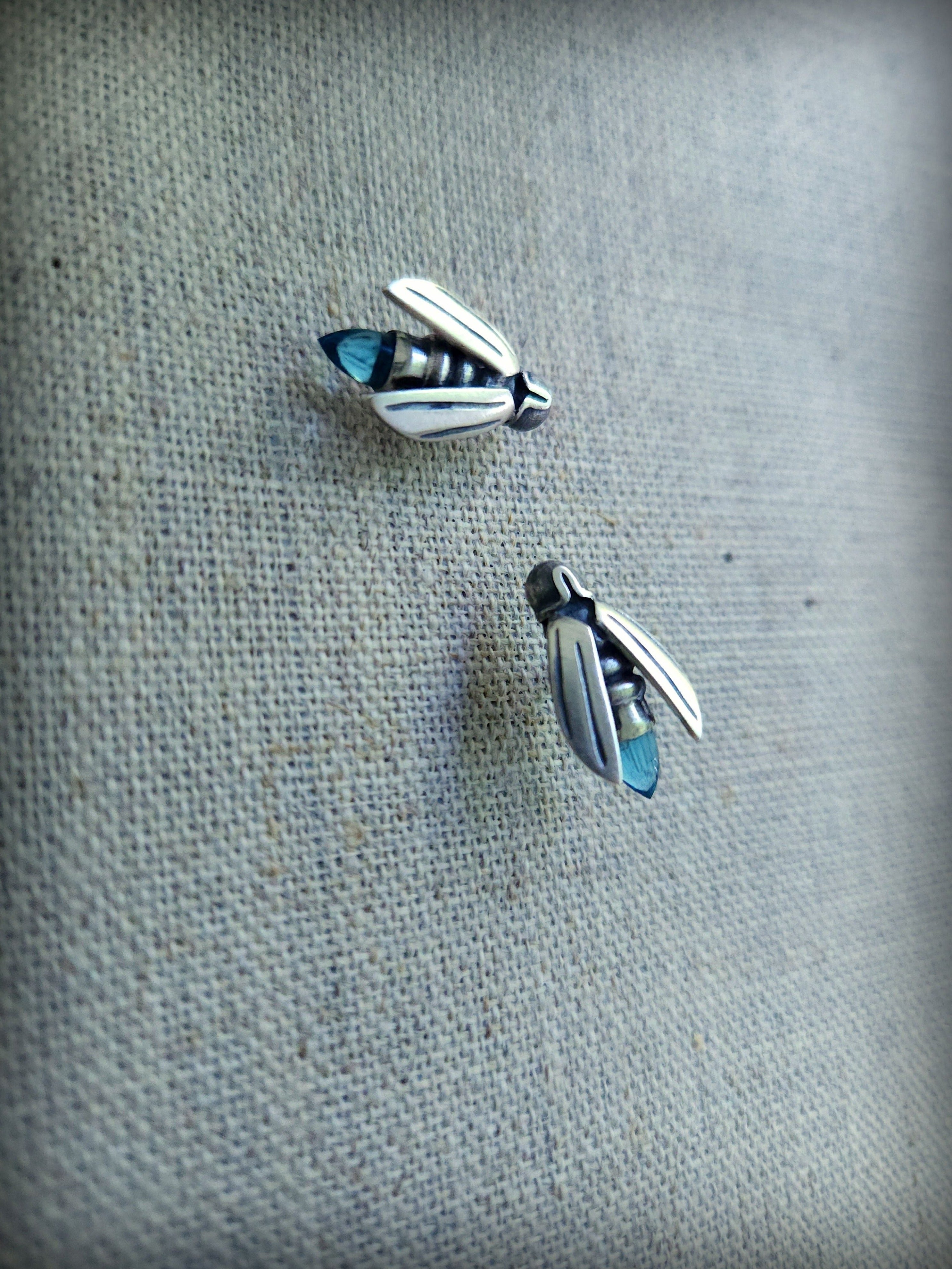 "Blue Ghost" Sterling Gemstone Firefly Earrings, Phaussis Reticulata
