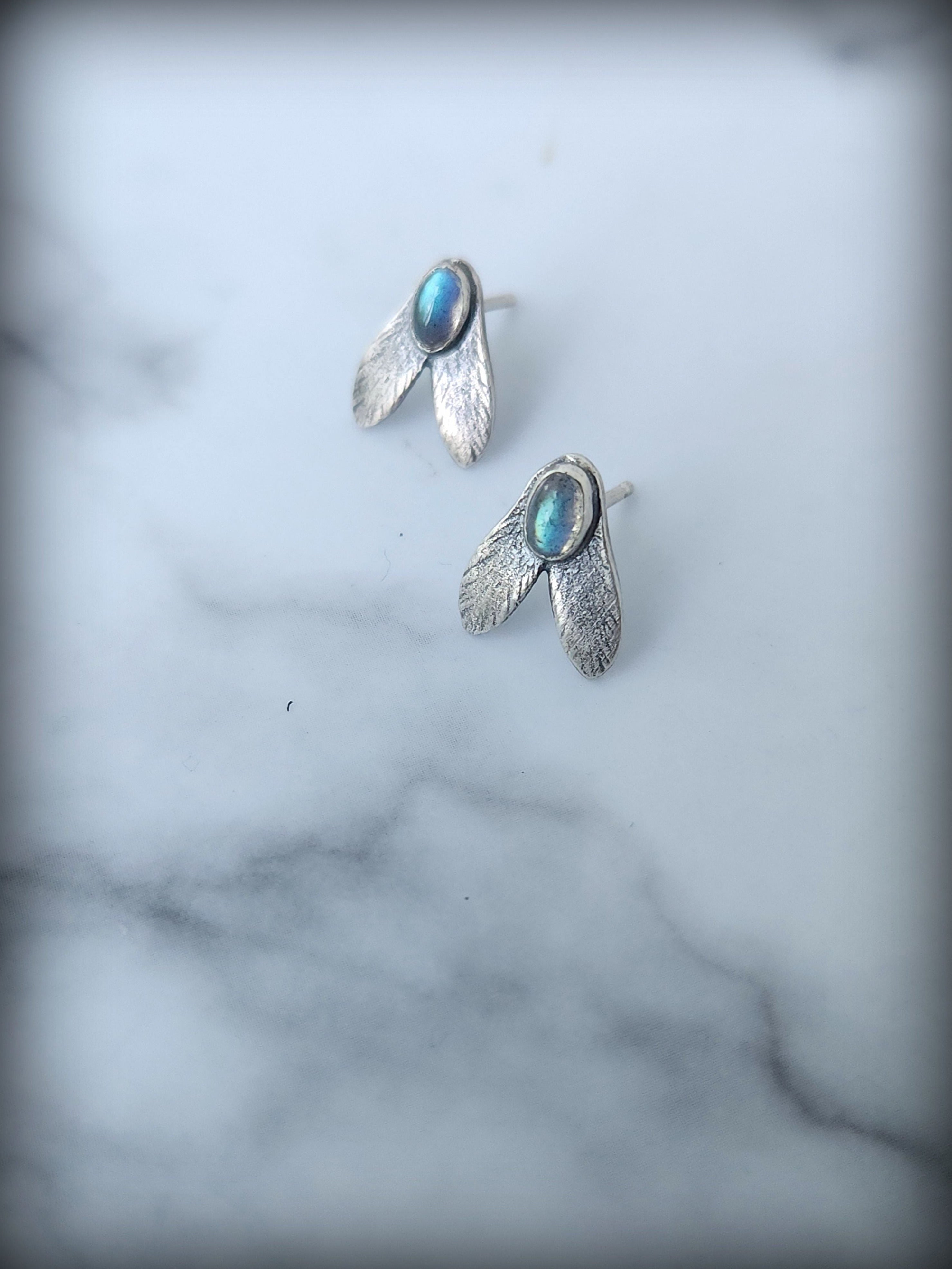 Sterling Fly Stud Earrings set with Cabochons, Diptera