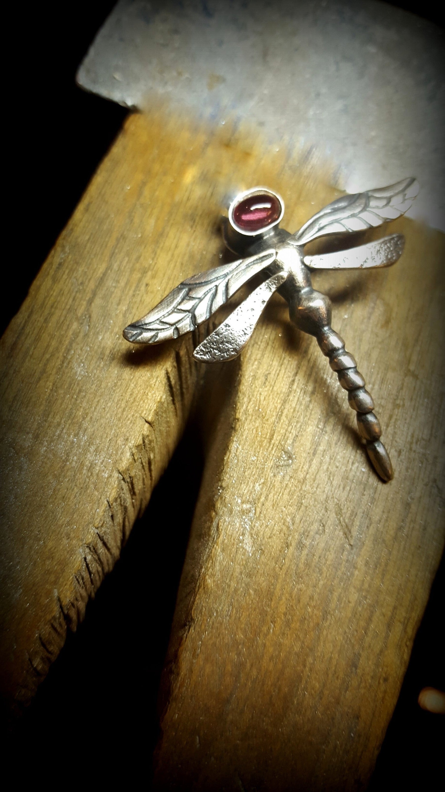 Large Sterling Dragonfly Brooch with Gemstone