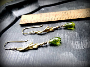 14k Gold Budding Branches Earrings, Peridot Briolettes