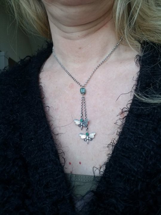 Sterling Mariposa Lariat Necklace with Gemstones