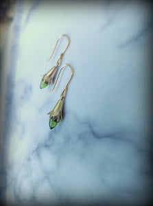14k gold bud earrings green tourmaline