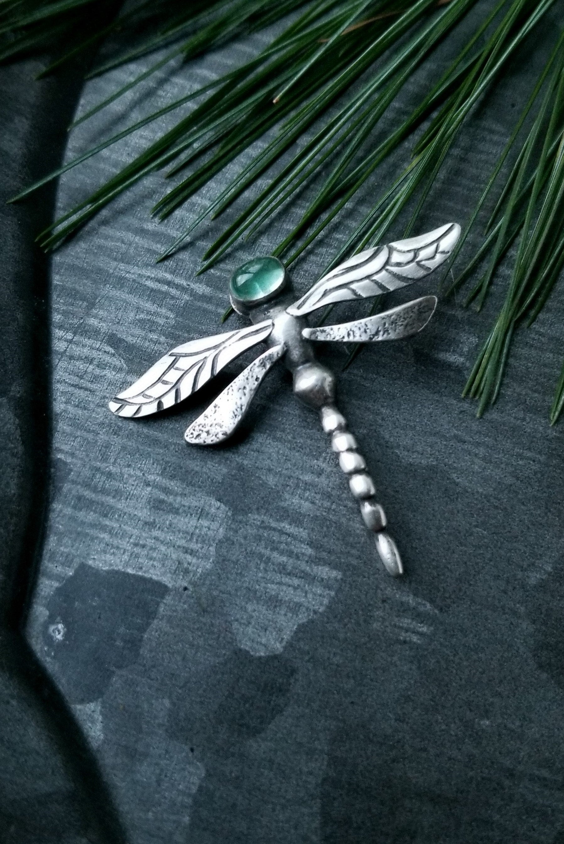 Large Sterling Dragonfly Brooch with Gemstone