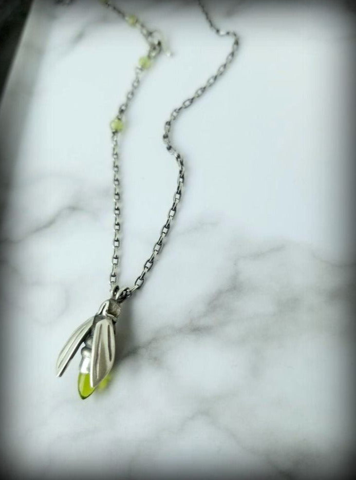 sterling & peridot Firefly Necklace, T and Brie