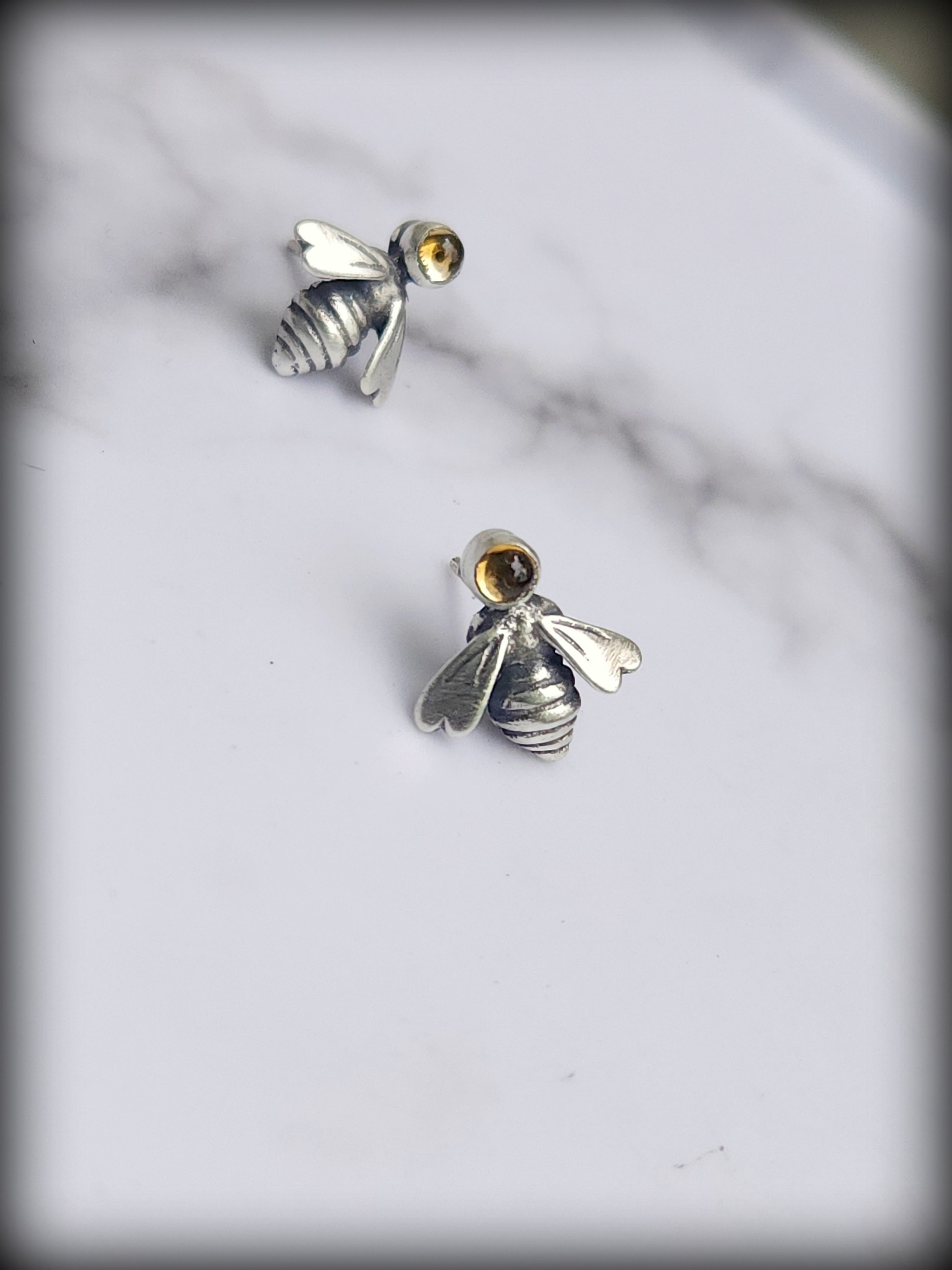 Sterling Petite Queen Bee Stud Earrings set with Gem