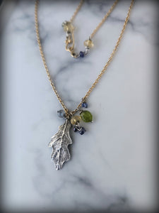 Mixed Metal Necklace Oak Leaf Necklace,14kt Gold and Sterling