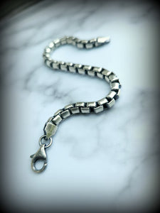 5mm Antiqued Sterling Box Chain Bracelet, Paved Path Bracelet