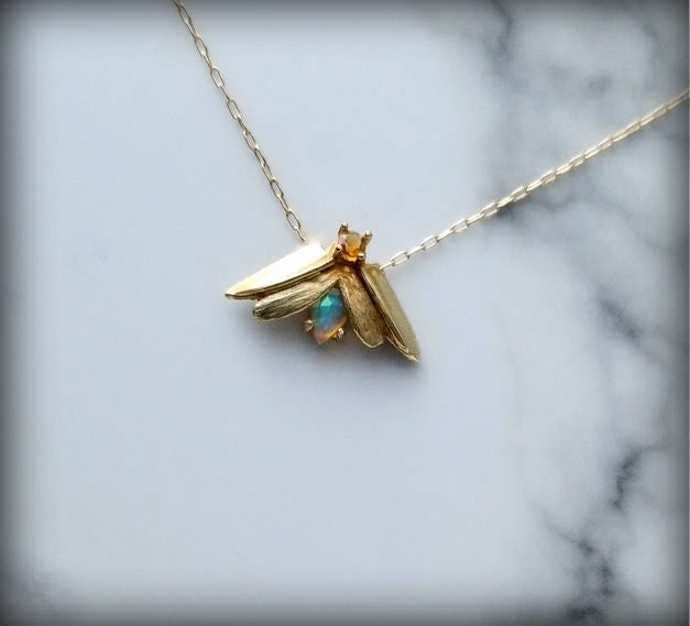 Twilight Firefly Necklace, 14k Gold, set with two Gemstones