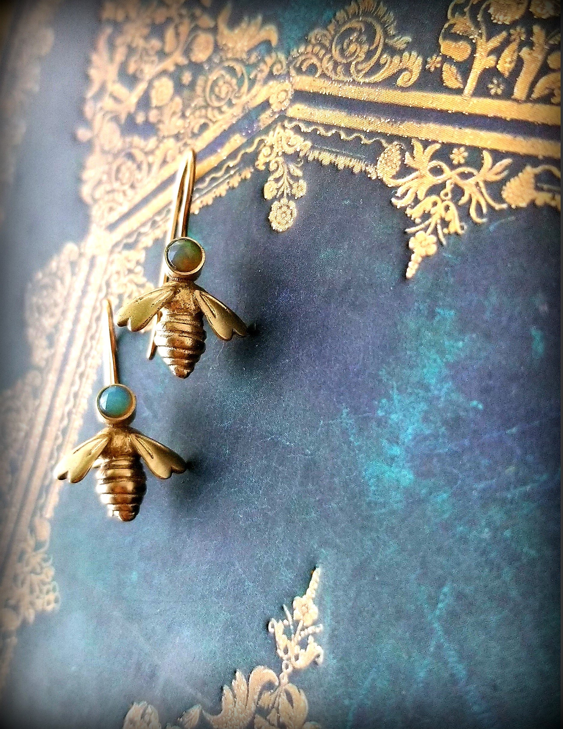 14k Gold Petite Queen Bee Earrings, set with Gems