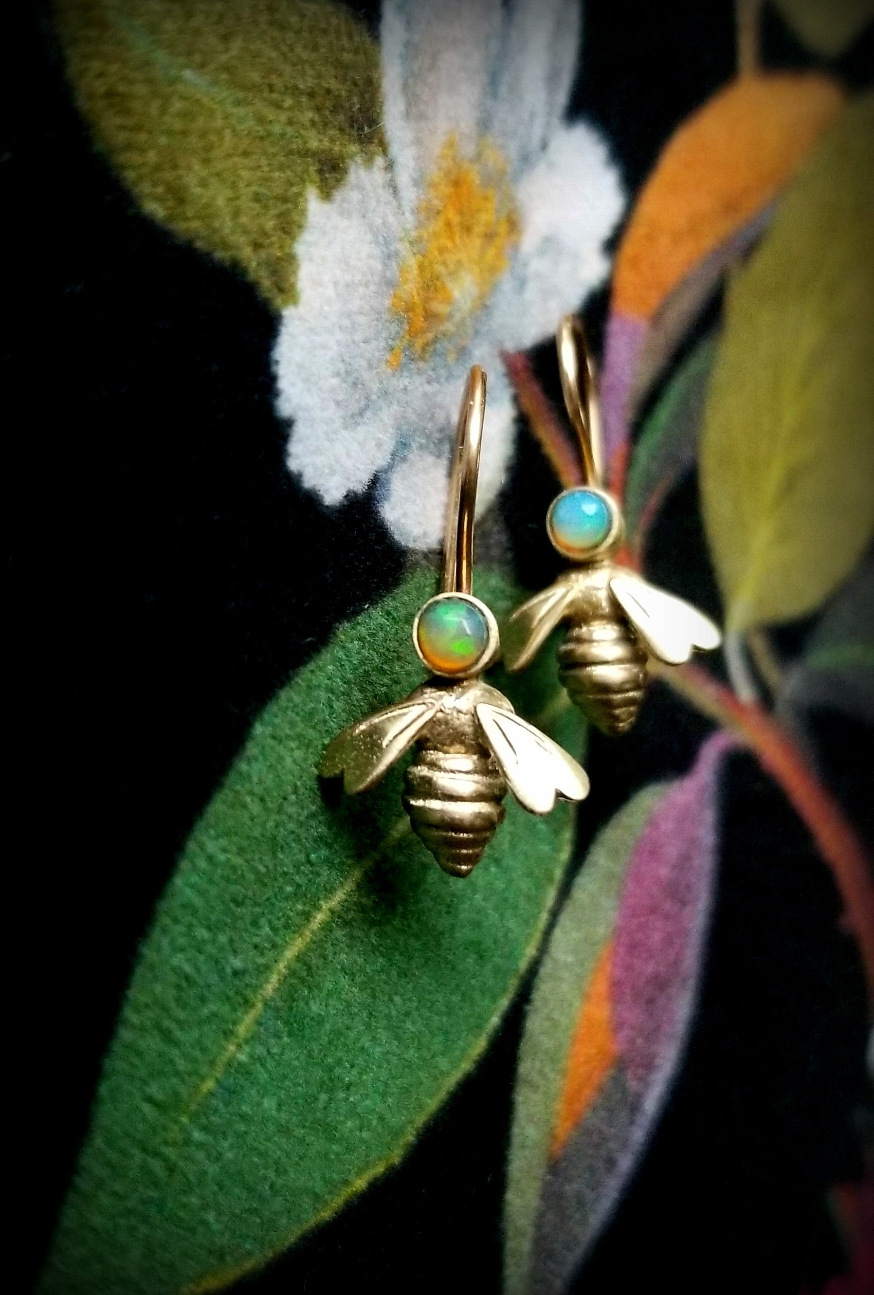 14k Gold Petite Queen Bee Earrings, set with Gems