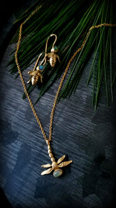 14k Gold Gemstone Dragonfly Necklace