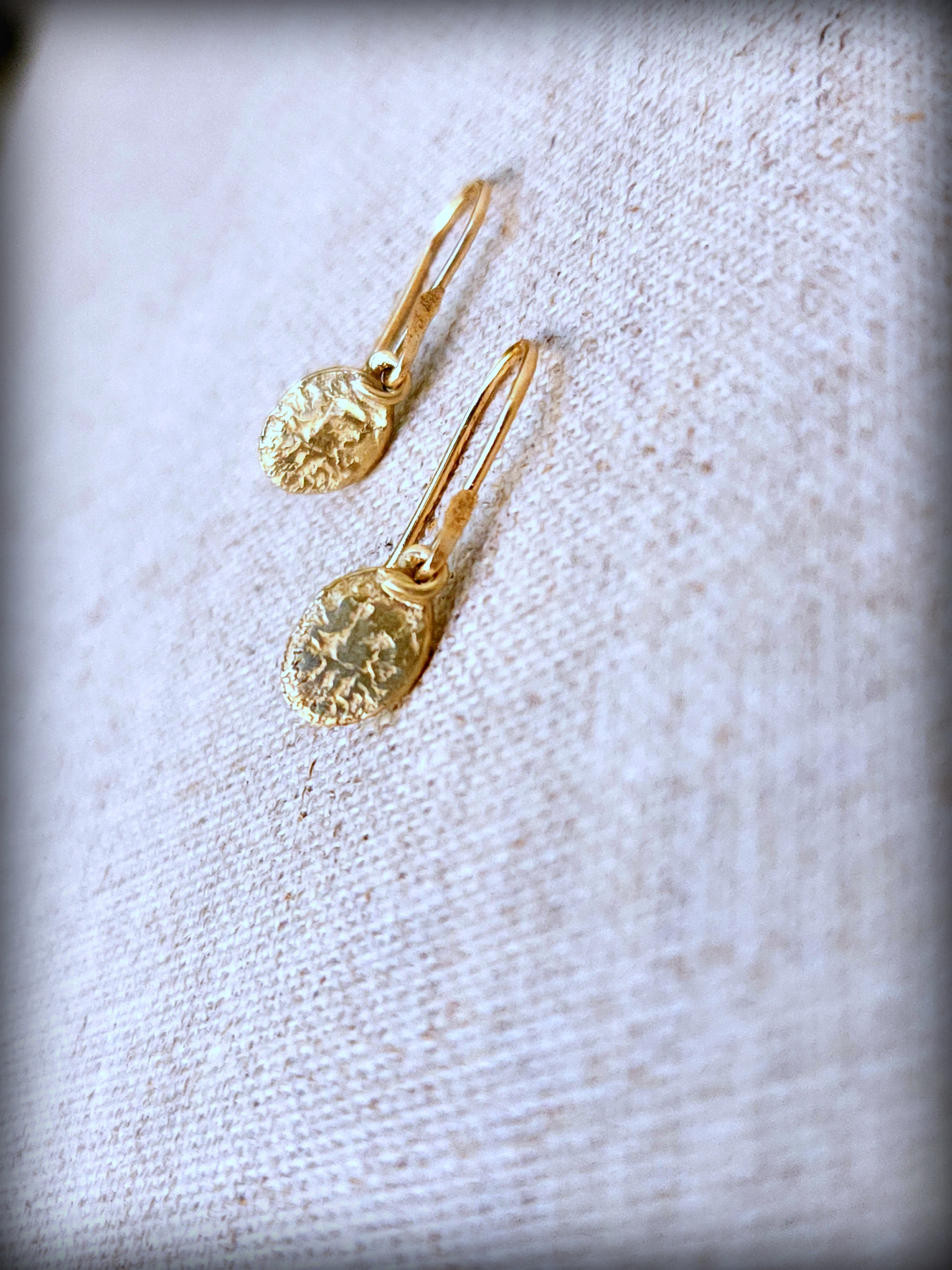 14k Gold Textured Oval Relic Earrings