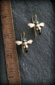 18k Gold, Tourmaline and Citrine Honey Bee Earrings