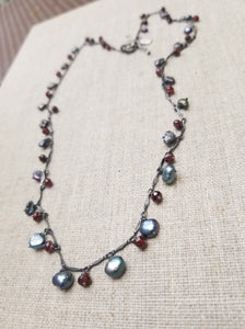 Silver Pebble Pearl Necklace:  Grey Freshwater Pearl Necklace with Gemstone Beads