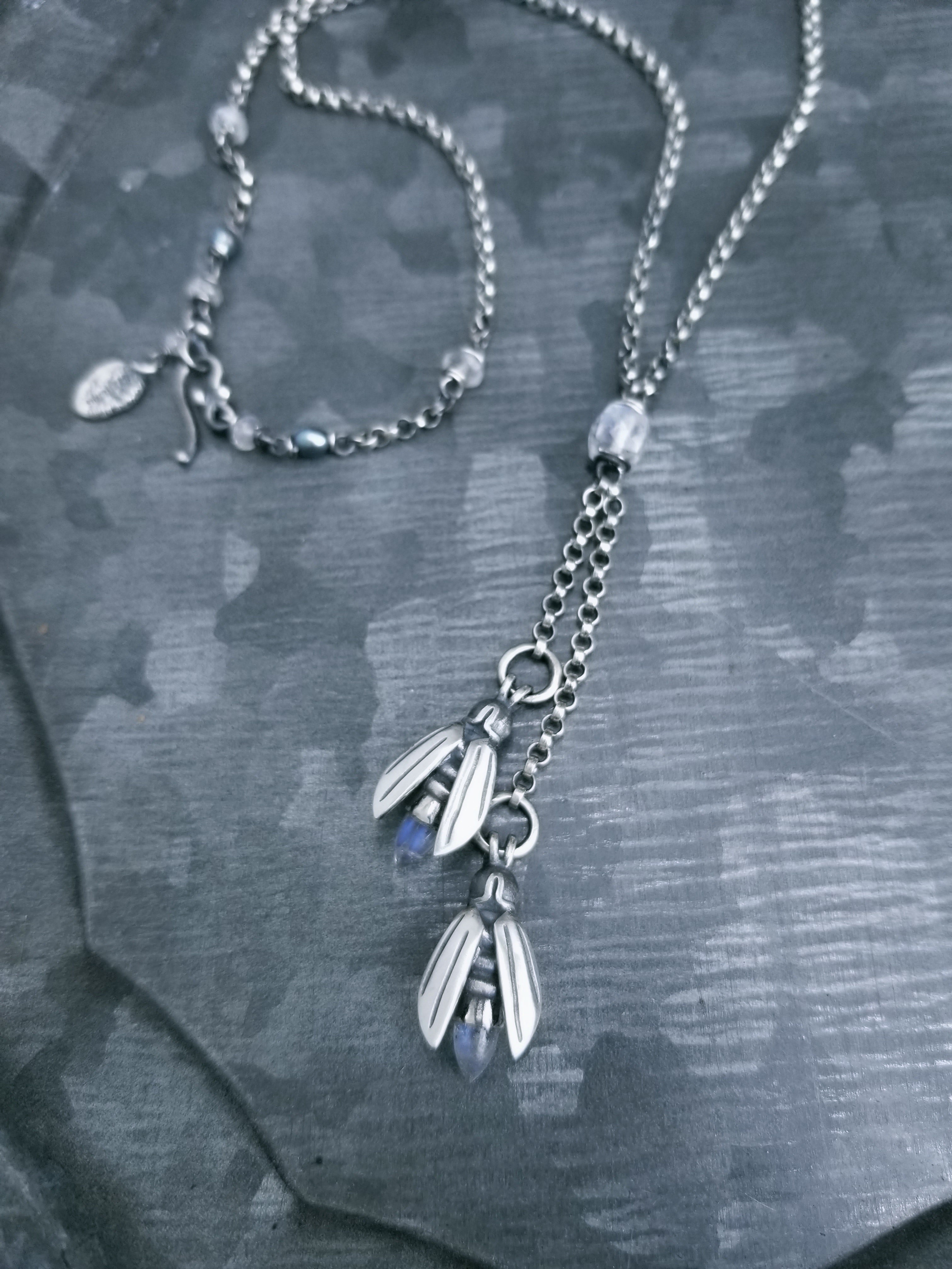 Moonstone Firefly Lariat Necklace