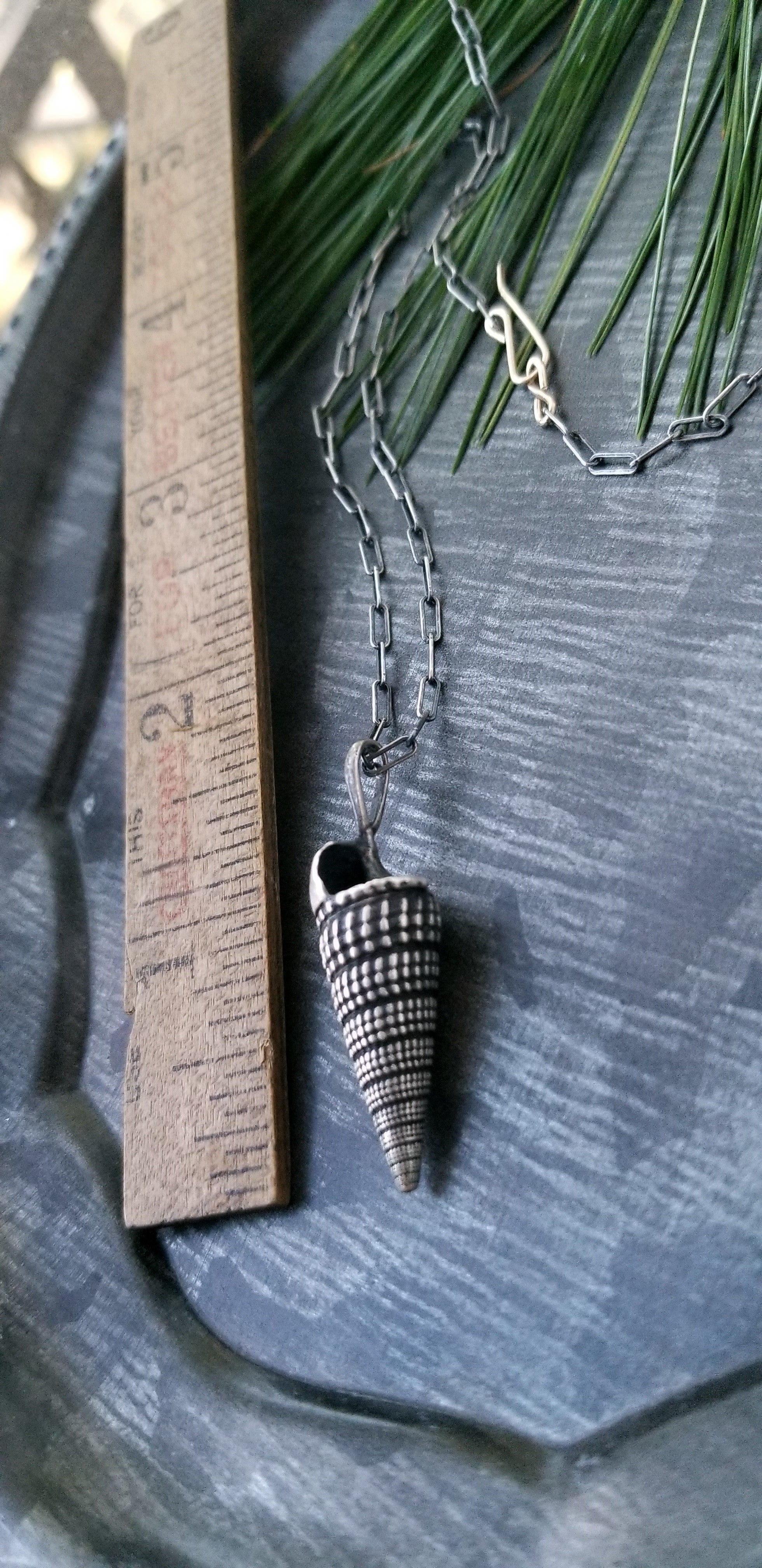 Sterling Shell Amulet with 14k Gold