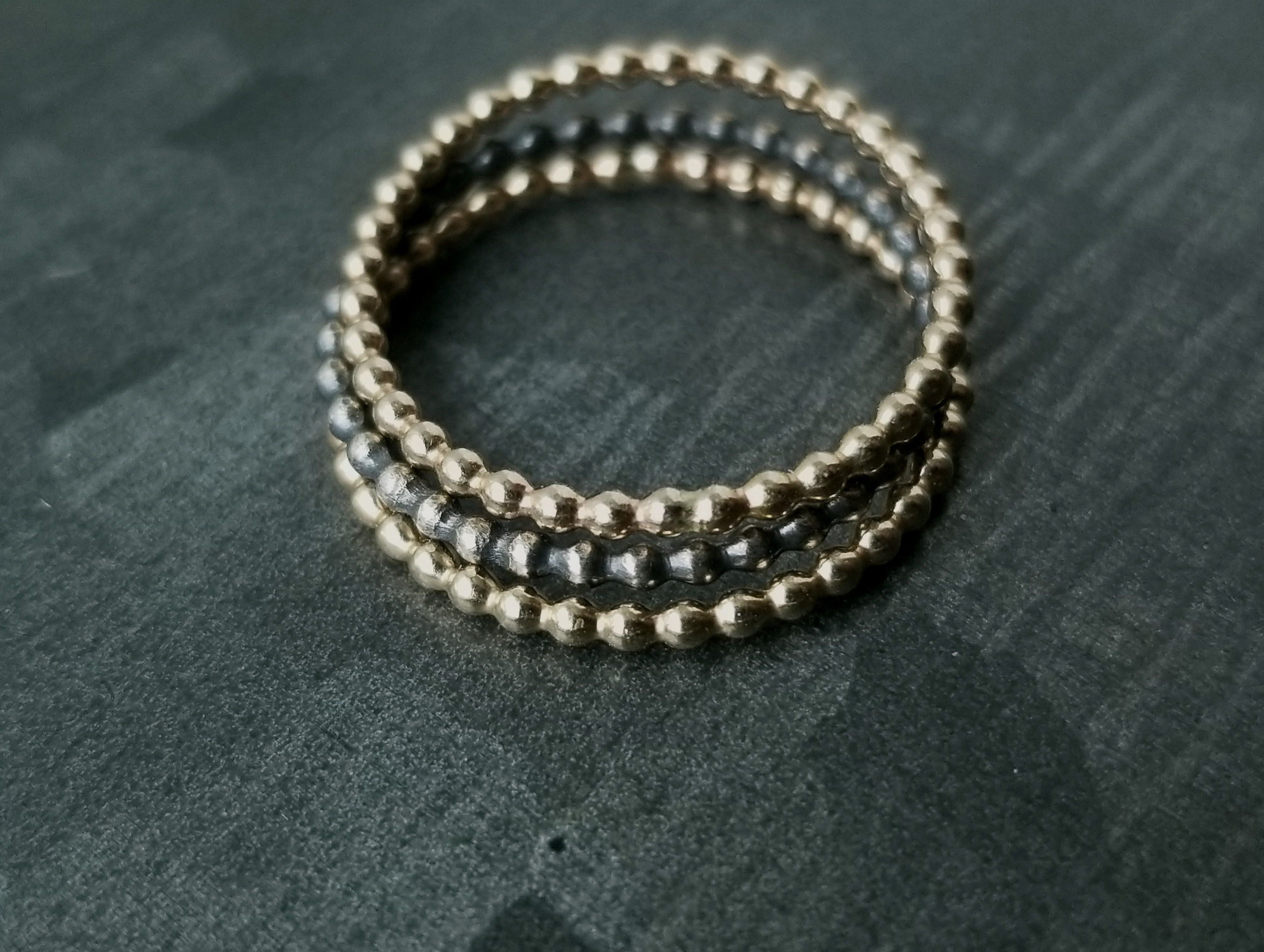 14k Gold and Ox Sterling Beaded Ring Trio