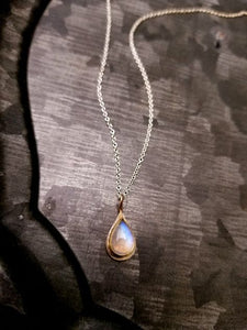 Large Moonstone Raindrop, Silver and Gold