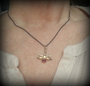 16 1/2" Petite Gold Dragonfly with Ruby, ©Teresa de la Guardia, All Rights Reserved