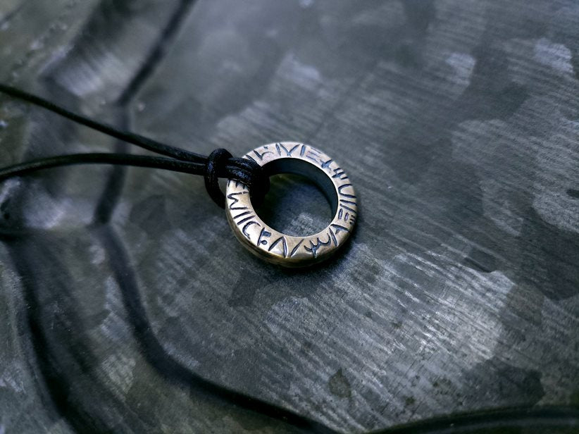 Sterling Rune Ring Amulet on Black Leather