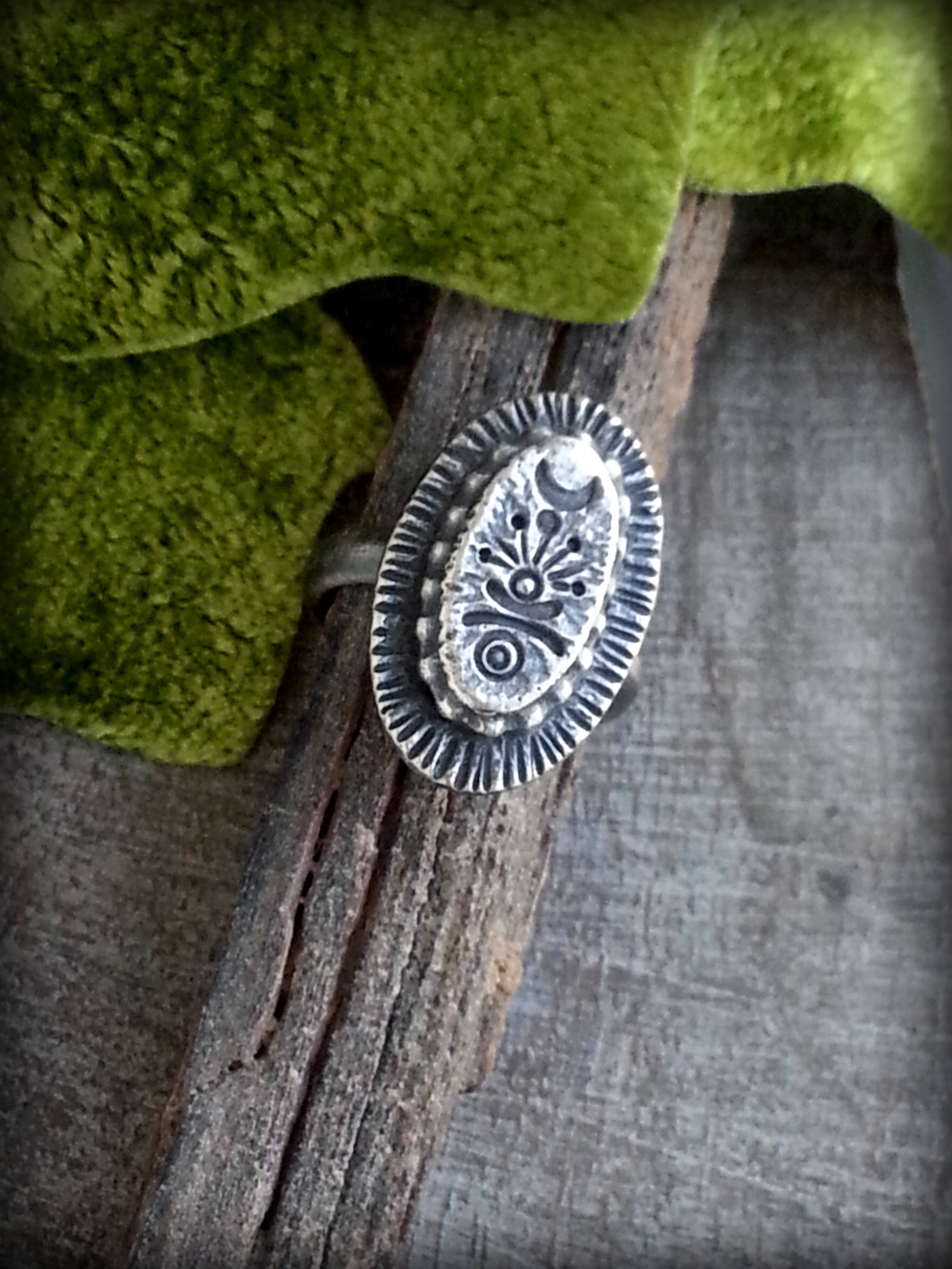 Sterling Silver T and Brie Lunar Stampings Ring, ©Teresa de la Guardia, All Rights Reserved