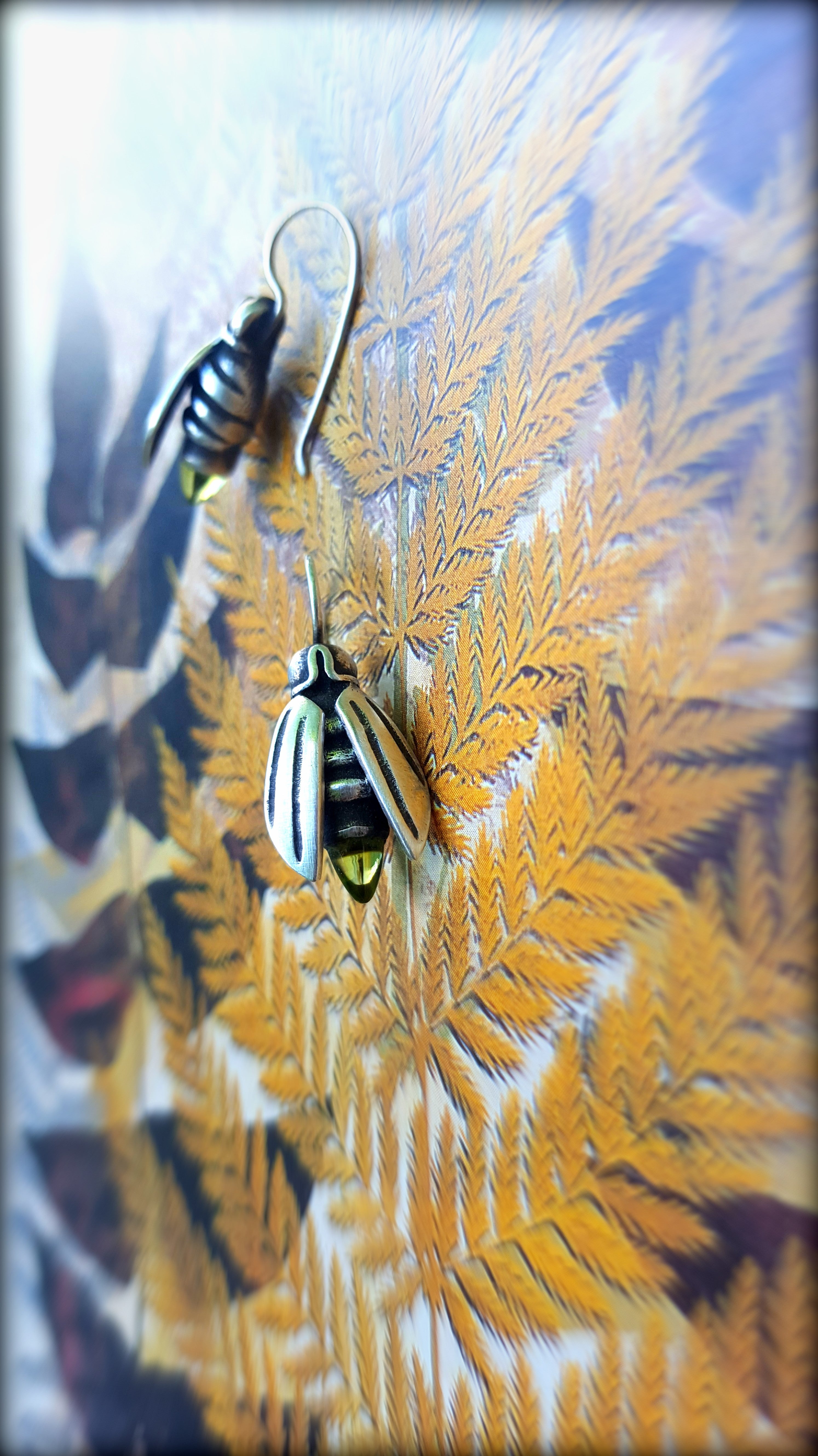 T and Brie Firefly Earrings set with Peridot, ©Teresa de la Guardia, All Rights Reserved