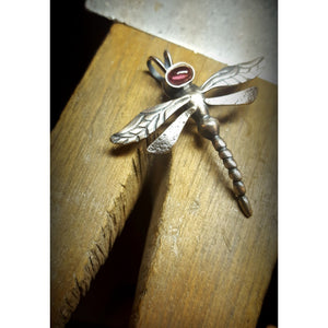 Garnet Dragonfly Necklace, Sterling