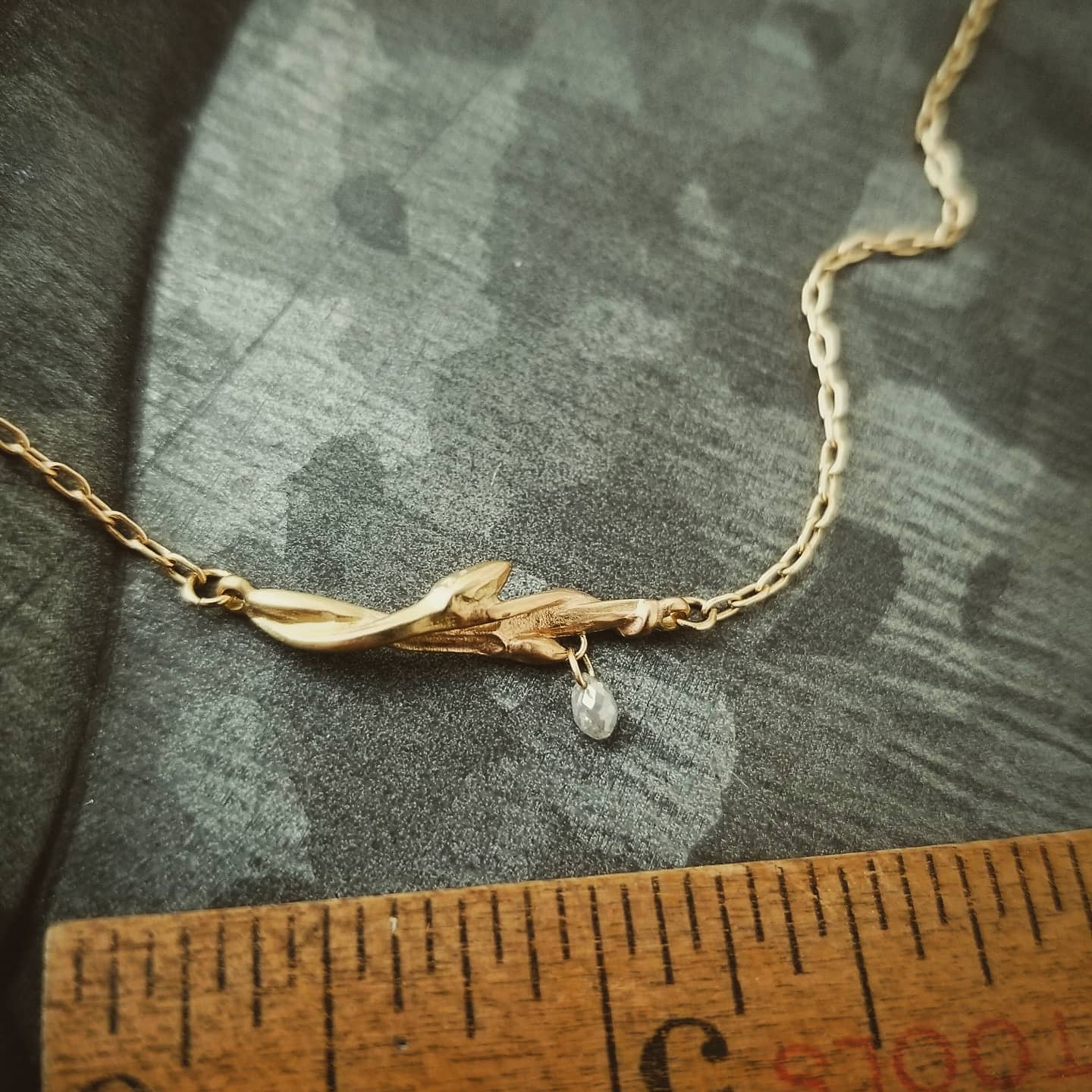 14k Budding Branch Necklace with Diamond Teardrop