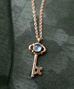 14k Gold Cybele Key Necklace with Rosecut Gemstone