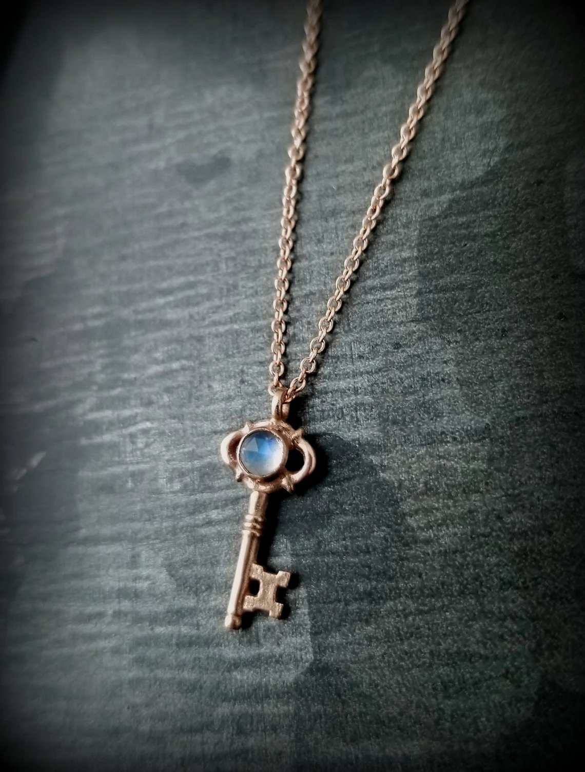 14k Cybele Key Necklace with Rosecut Gemstone