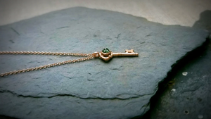 14k Gold Cybele Key Necklace with Rosecut Gemstone