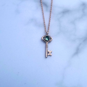 14k Cybele Key Necklace with Rosecut Gemstone