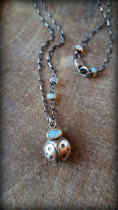 Ladybird Gemstone Charm Necklace, Sterling