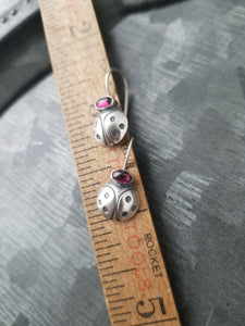 Ladybug Earrings, Sterling with Gemstone