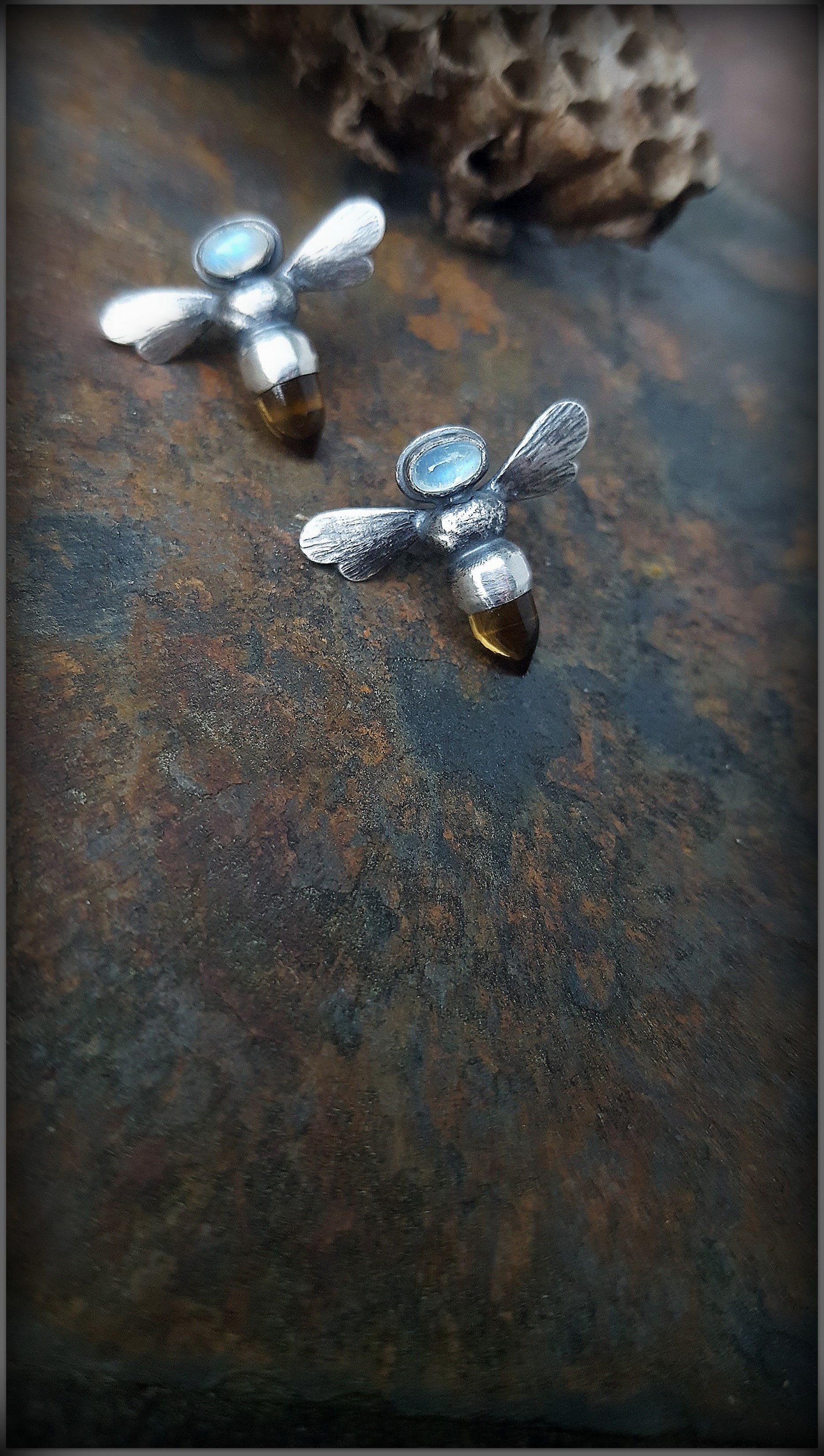 Sterling Honey Bee Earring with Gemstones