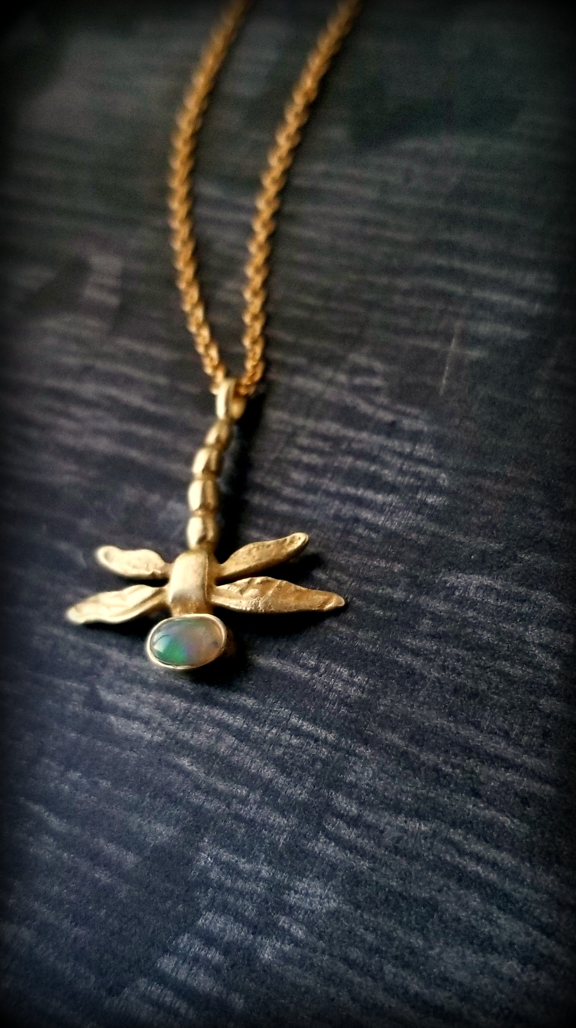 14k Gold Gemstone Dragonfly Necklace