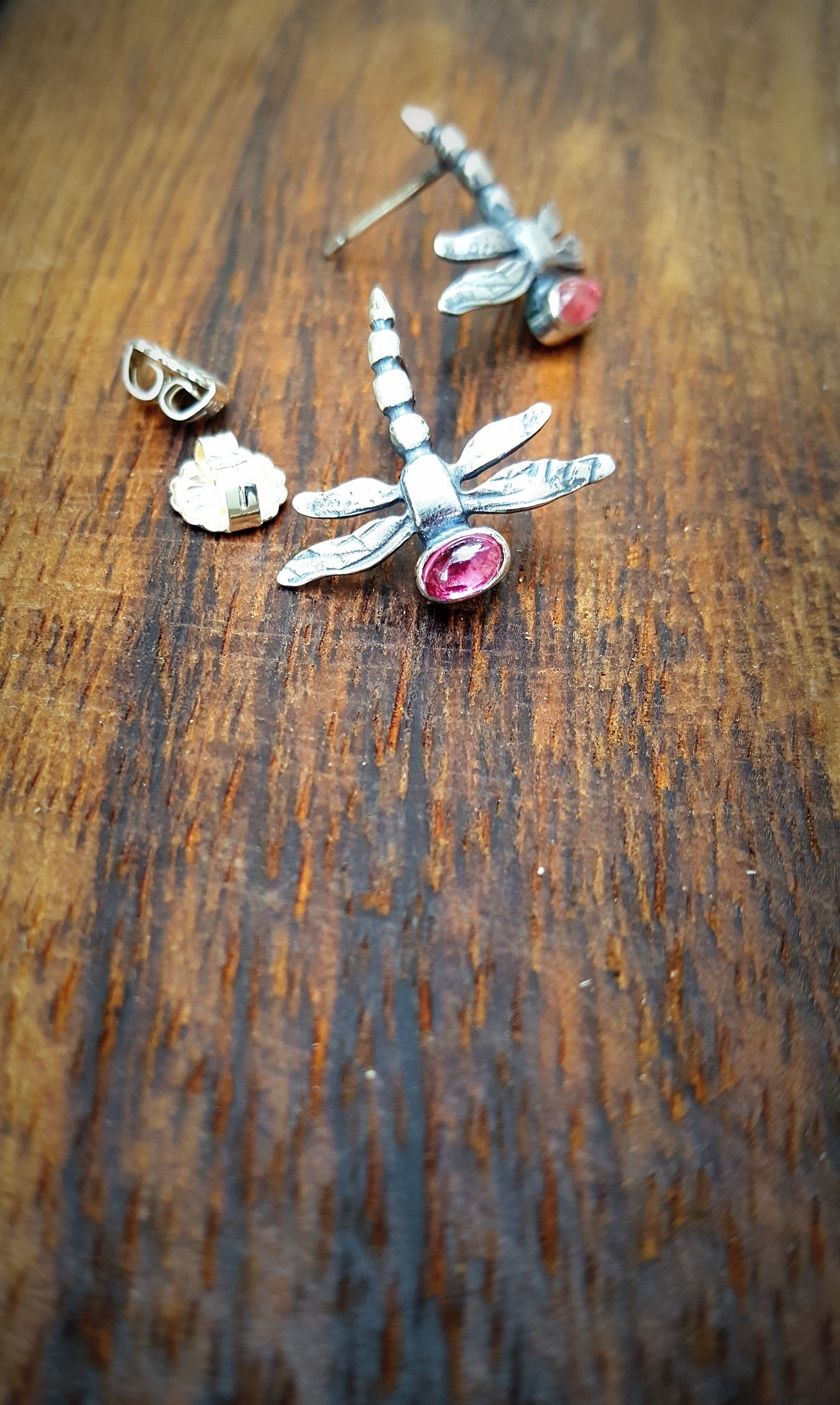 Sterling Silver & Gemstone Dragonfly Earrings