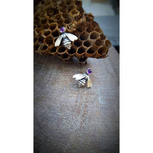 Sterling Petite Queen Bee Stud Earrings set with Gem