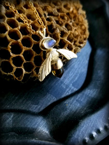 14k Gold Honeybee Necklace with Two Gemstones